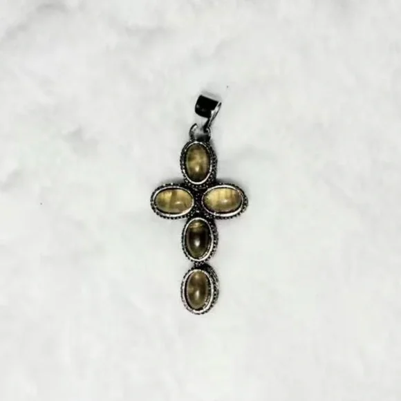 New Artisan Crafted Tanzanian Natural Canary Opal Cross Sterling Silver 2.00ct - Picture 8 of 9